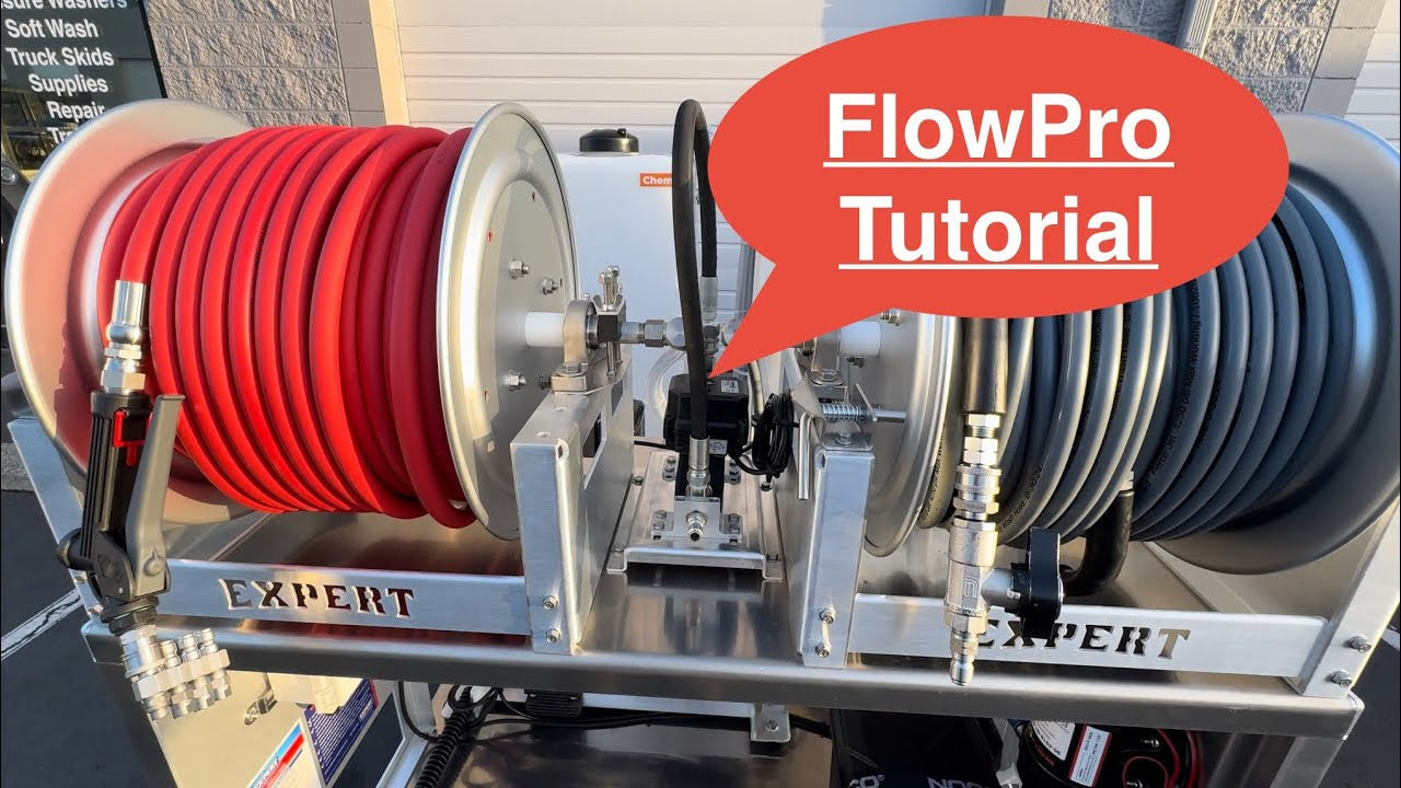 FlowPro remote control downstream system installed on an Expert Power Wash Ultimate Mini pressure washing skid