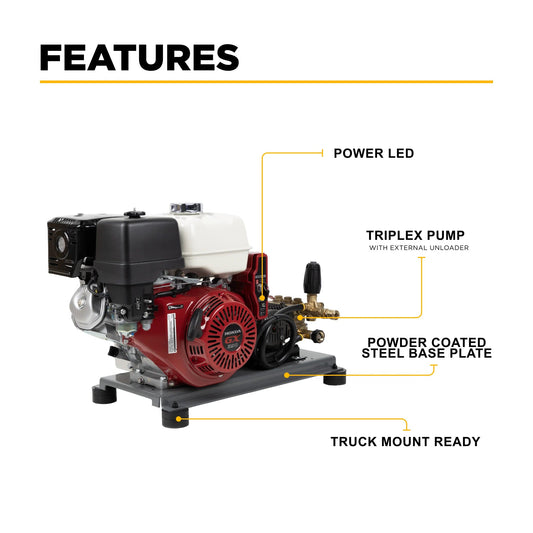 Honda GX390 3,200 PSI 5.2 GPM Cold Water Gas Pressure Washer Electric Start Belt Drive - Expert Power Wash